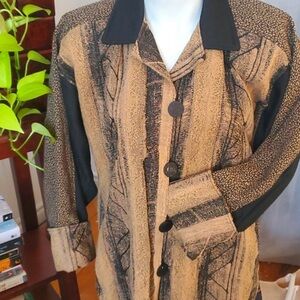 vintage Villa Factory - Black and Tan Brocade Long Blazer Jacket, oversized